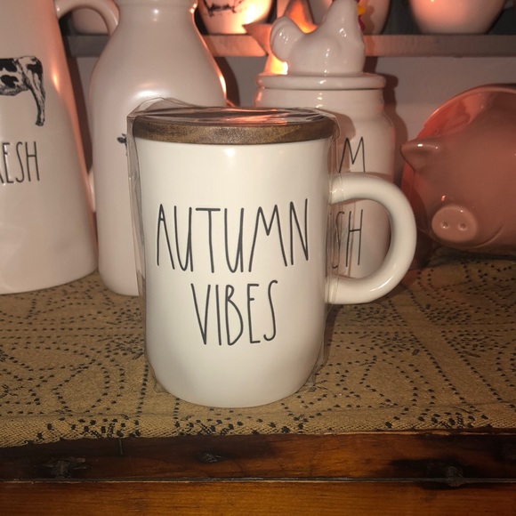 Rae Dunn Other - Rae Dunn AUTUMN VIBES Mug with Wood Lid (White)